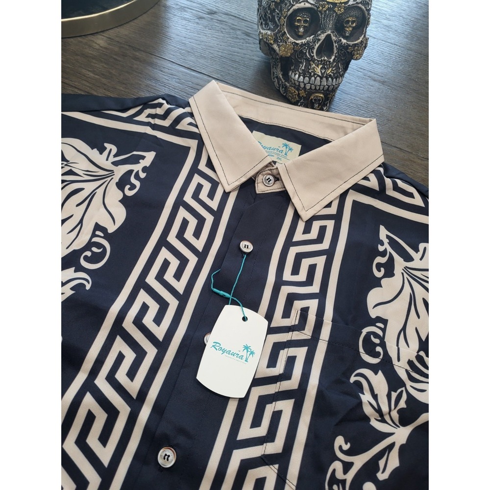 Royaura Hawaiian Shirt 3XL Red Black Elegent Floral Rockabilly Beach A51